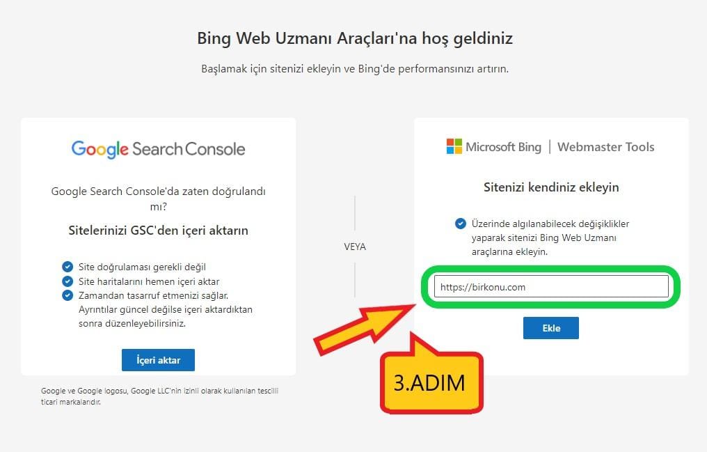 Bing arama motoruna site kayıt etme
