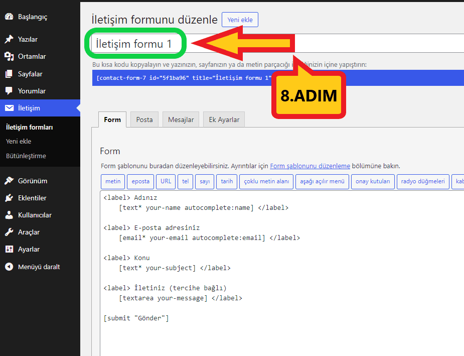 Contact Form 7 İletişim Sayfasını Düzenleme
