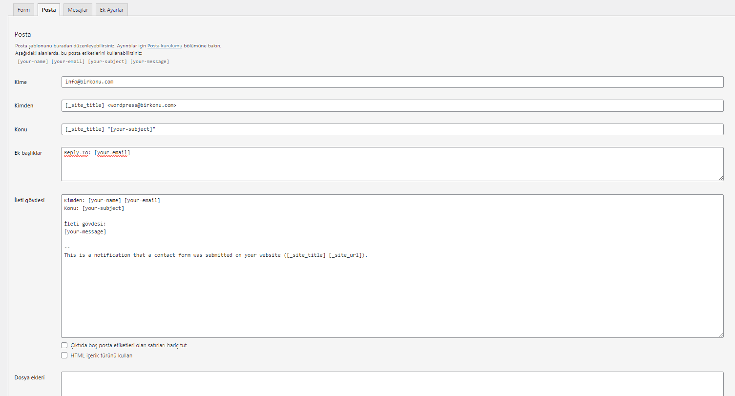 Contact Form 7 Posta Ayarları