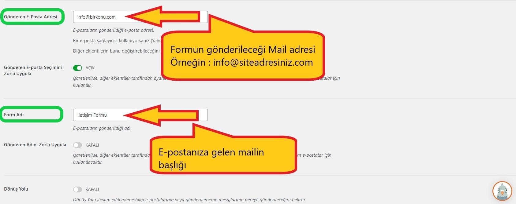 SMTP kurulum ayarları