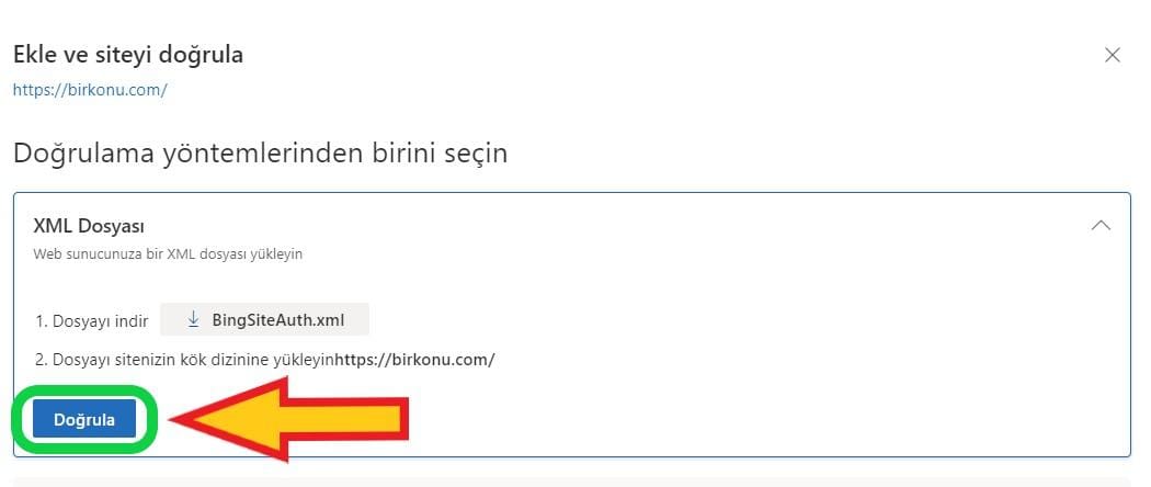 bing site doğrulama adımları