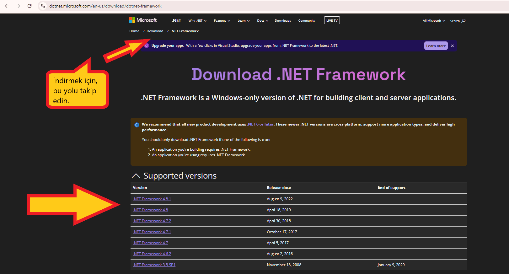 .NET Framework yükleme