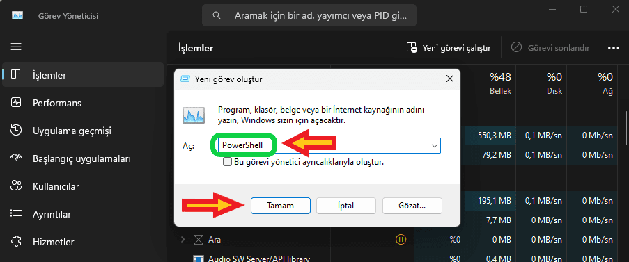Windows 11 Başlat Menüsü Açılmıyor (Çözüldü) 8 görev yöneticisi PowerShell çalıştırma