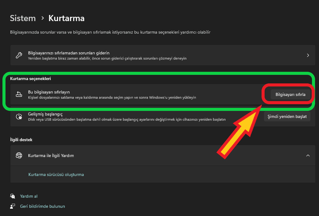 windows kurtarma ekranı nasıl girilir