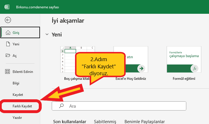 Excel dosya farklı kaydet