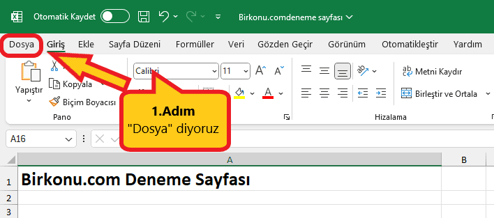 Excel dosya seçenekleri