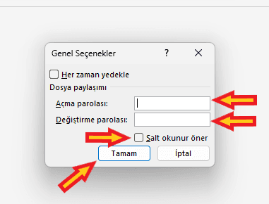 Excel dosya şifreleme