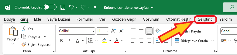 Excel geliştirici açma