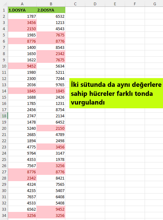 Excel karşılaştırma formülü kullanma