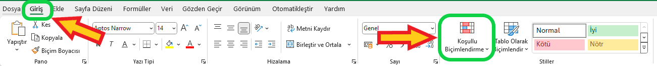 Excel koşullu biçimlendirme ile tekrarlayan değerleri bulma