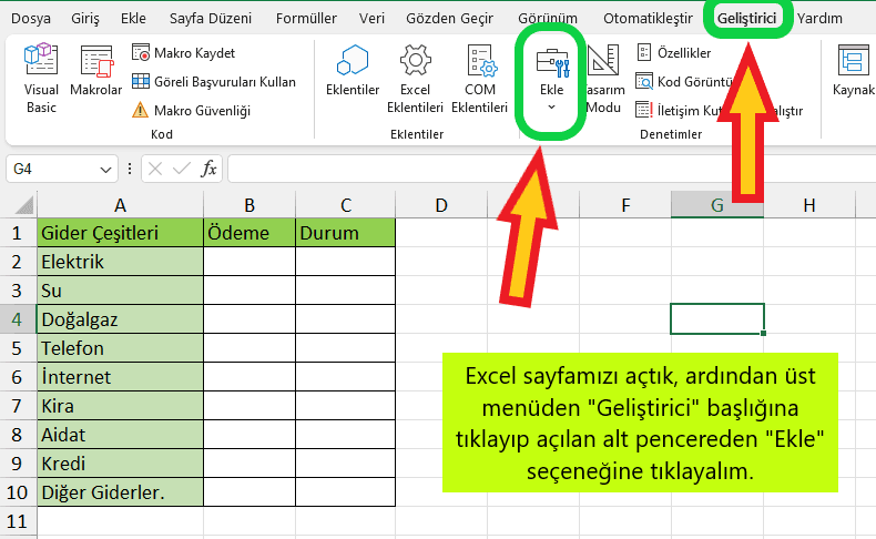 Excel onay kutusu nasıl eklenir
