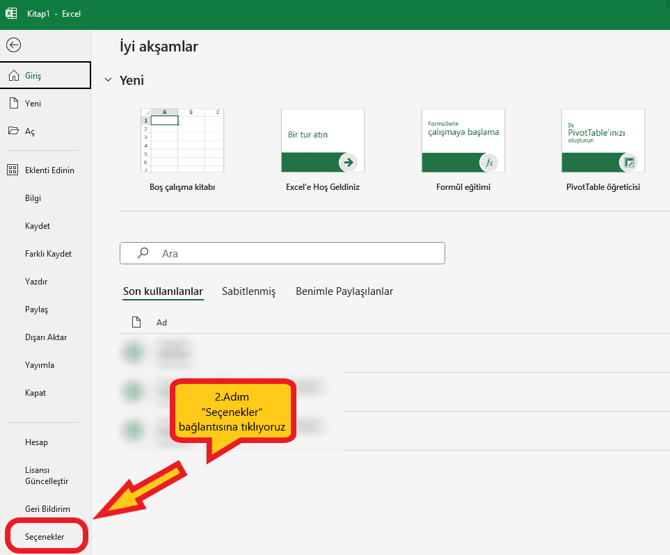 Excel dili değiştirme