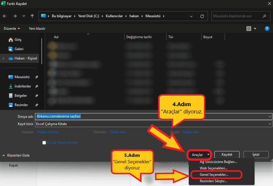 excel de şifre koyma