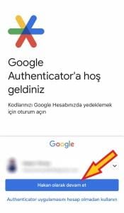 Google Authenticator uygulamasında oturum açma