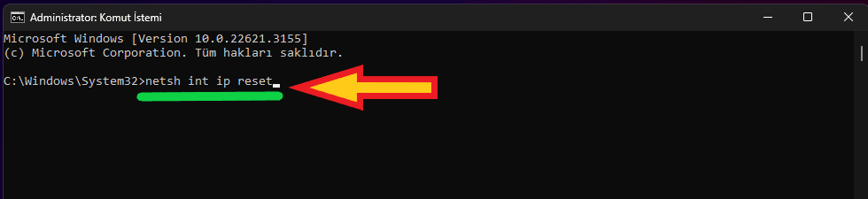 IP adresi sıfırlama komutu