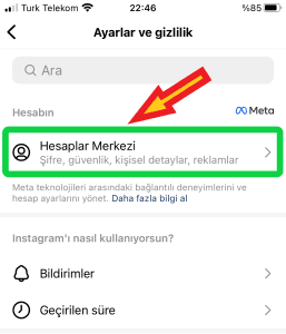 İnstagram hesaplar merkezi