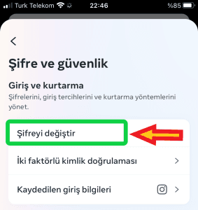 İnstagram şifre ve güvenlik