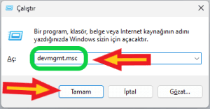 çalıştır devmgmt.msc