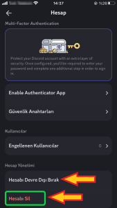 discord hesabı devre dışı bırak