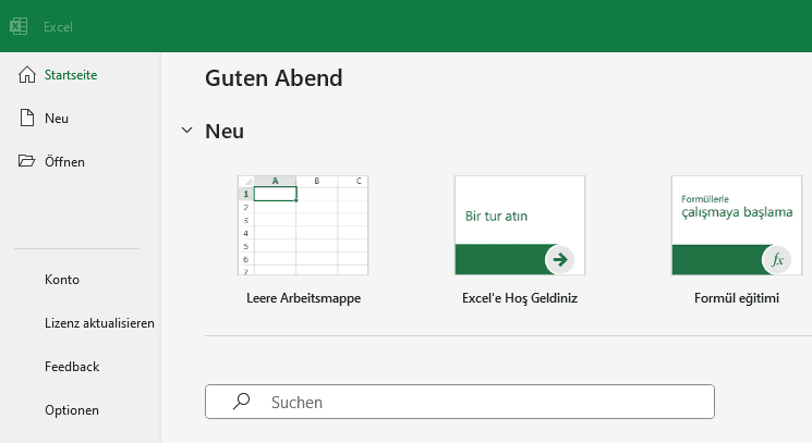 excel dil nereden değişir