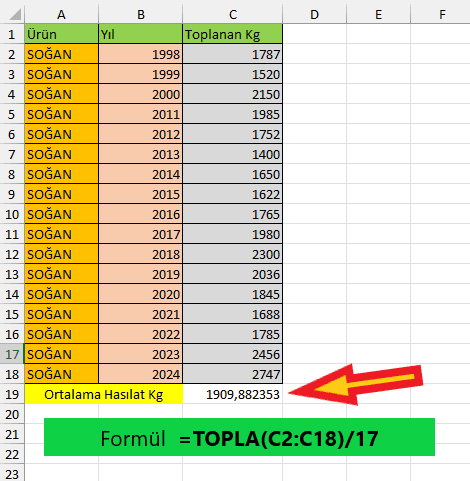 excel el ile ortalama