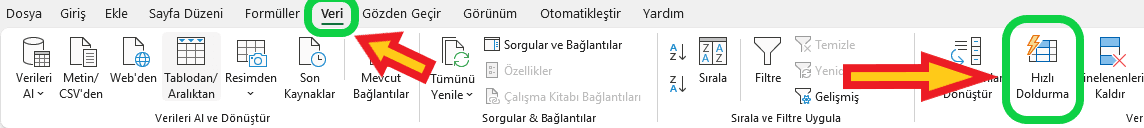 excel hızlı doldurma