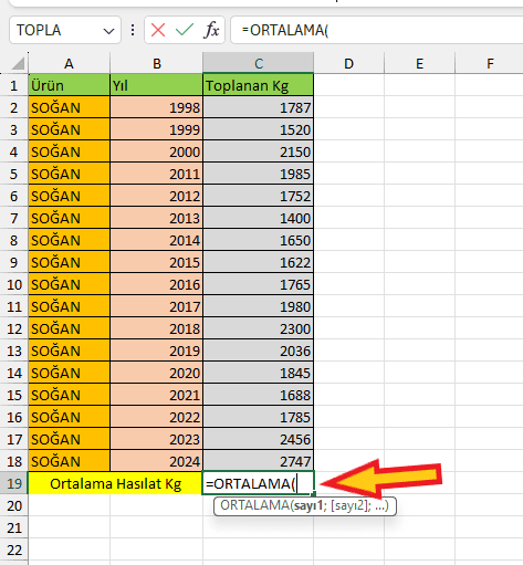 excel sayıların ortalamasını alma