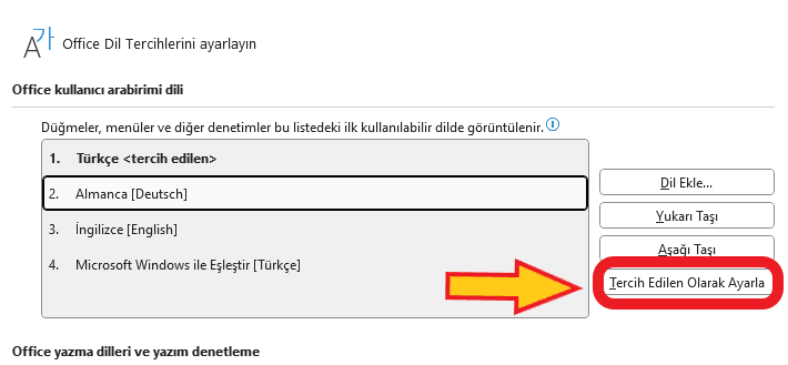 excel varsayılan dili değiştirme