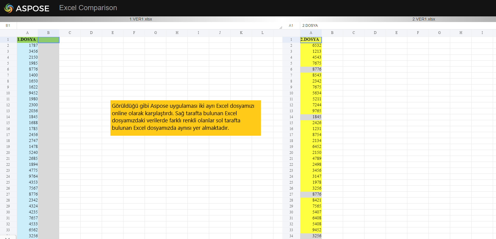 online excel dosya karşılaştırması