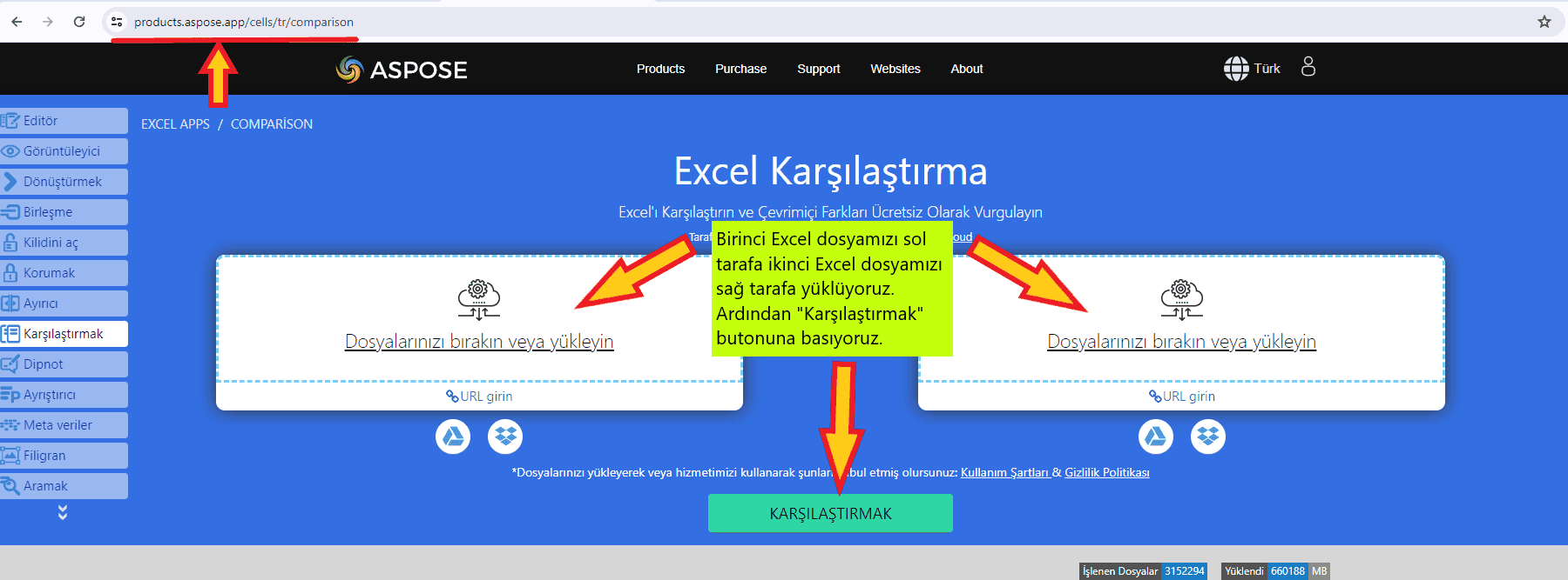 online excel karşılaştırma