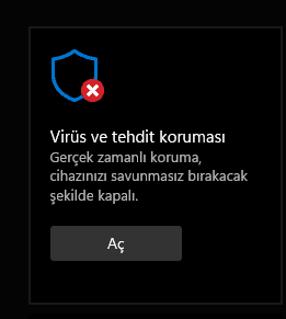 Defender virüs duvarını kapatma