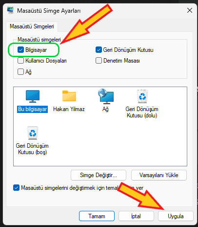 Windows 11 bilgisayarım nereden eklenir