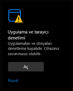 Windows 11 defender uygulama ve tarayıcı denetimi koruması kapatma