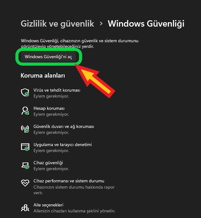 Windows güvenliği defender açma