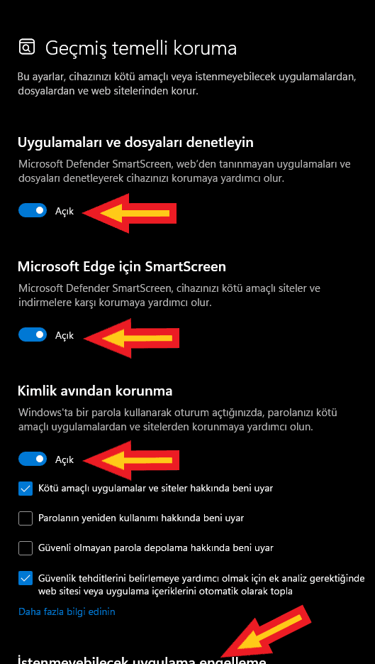 defender tarayıcı koruması kapatma