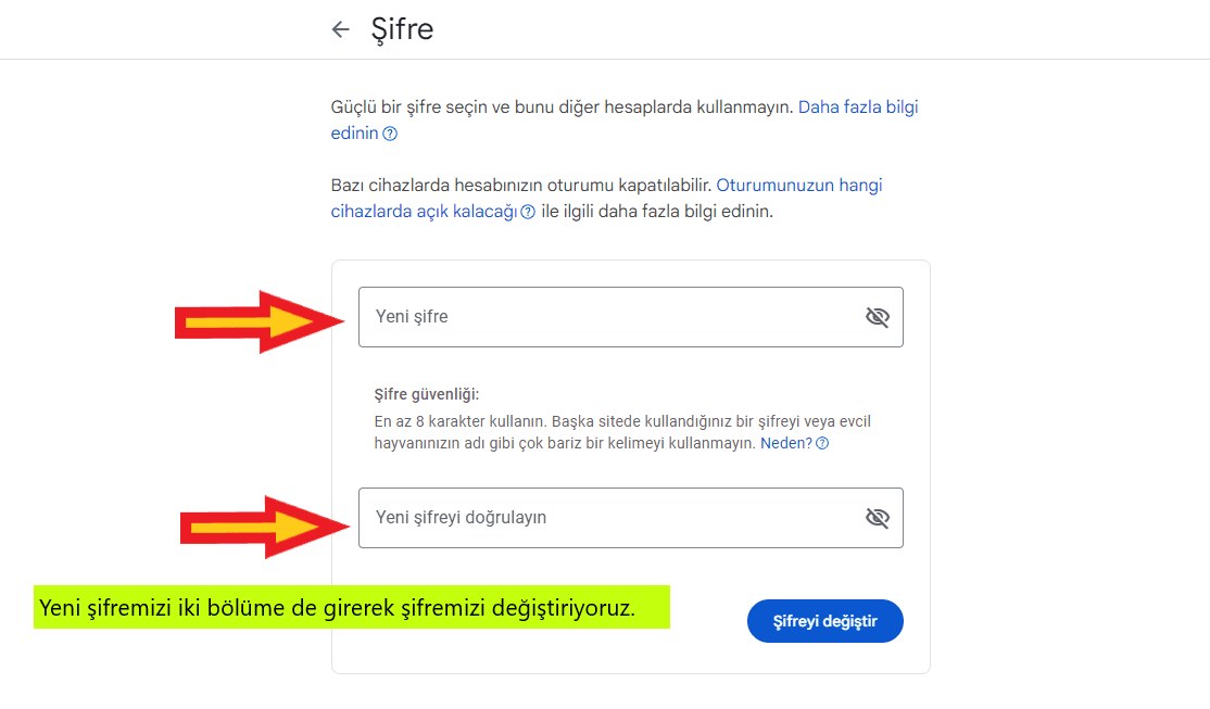 gmail şifre değiştirme adımı