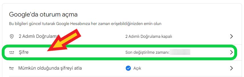 google de oturum açma ve şifre değiştirme