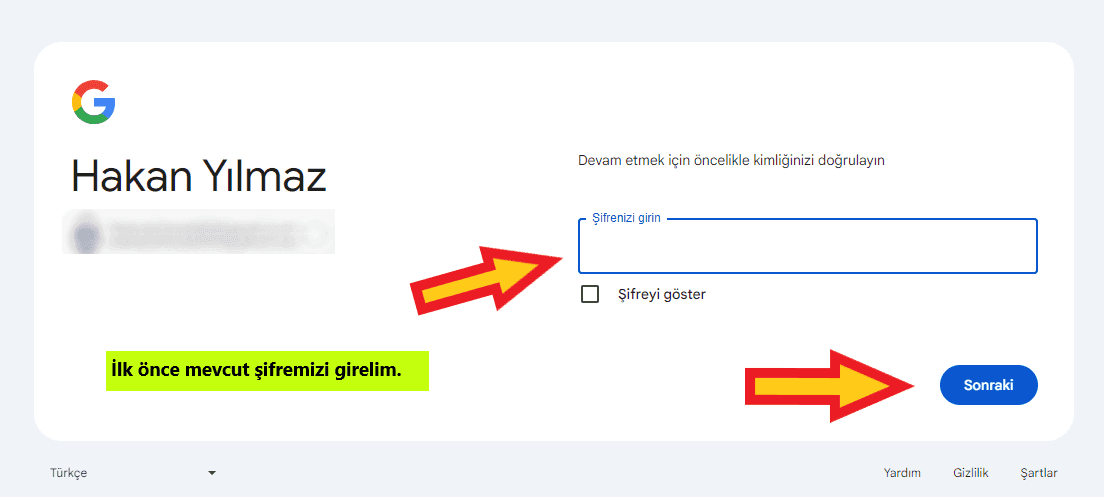 google gmail şifre değiştirme