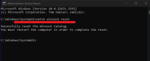 cmd update sıfırlama kodu netsh winsock reset