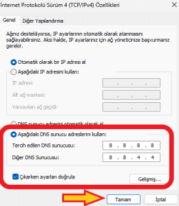 ethernet dns sunucu adresi