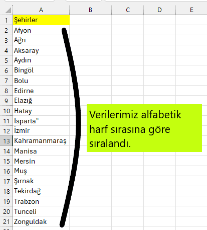 excel alfabeteik sıralama yapma