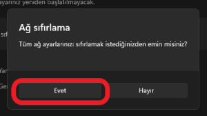 windows ağ ayarlarını sıfırlama
