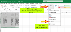 excel koşullu biçimlendirme ile renklendirme