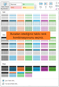 excel renk kombinasyonu