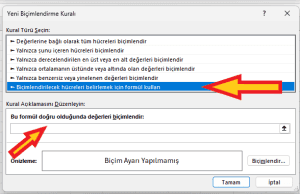 koşullu biçimlendirme ile renklendirme formülü