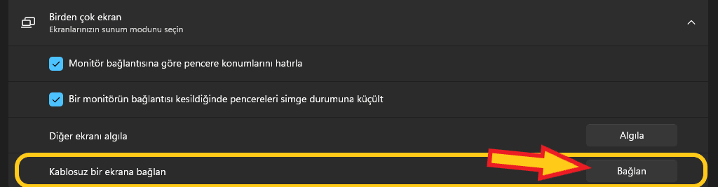windows 11 kablosuz ekrana bağlan