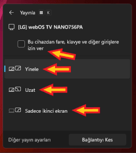 windows kablosuz ekran yansıtma