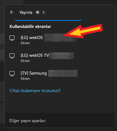 windows yayınla ekran