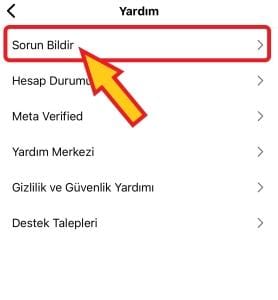 instagram yardım ekranı sorun belirtme