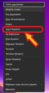 Windows + x kombinasyonu